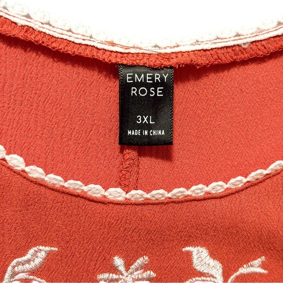 Women’s Plus 3X Embroidered Boho Peasant Blouse Rust Terracotta Orange Fall Top - Picture 6 of 10